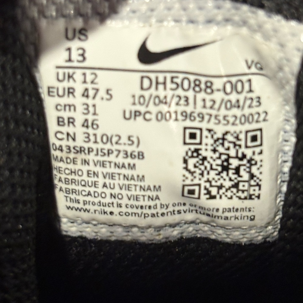 Nike Vapor Edge Shark 2 Men's Football Cleats DH5088-001 Black/White Size 13 - Picture 10 of 10